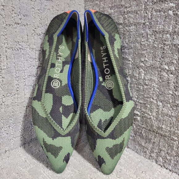 Rothys The Point Women's Size 9 Green Olive Camo Pointed Toe Slip on Flat Shoes - Picture 8 of 11